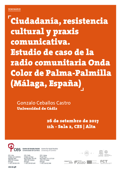 Ciudadanía, resistencia cultural y praxis comunicativa. Estudio de caso de la radio comunitaria Onda Color de Palma-Palmilla (Málaga, España)<span id="edit_18072"><script>$(function() { $('#edit_18072').load( "/myces/user/editobj.php?tipo=evento&id=18072" ); });</script></span>