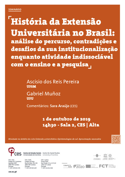 History of University Outreach in Brazil: analysis of the course, contradictions and challenges of its institutionalisation as an activity inseparable from teaching and research<span id="edit_25740"><script>$(function() { $('#edit_25740').load( "/myces/user/editobj.php?tipo=evento&id=25740" ); });</script></span>