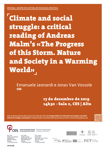 Climate and social struggle: a critical reading of Andreas Malm’s «The Progress of this Storm. Nature and Society in a Warming World»<span id="edit_26379"><script>$(function() { $('#edit_26379').load( "/myces/user/editobj.php?tipo=evento&id=26379" ); });</script></span>