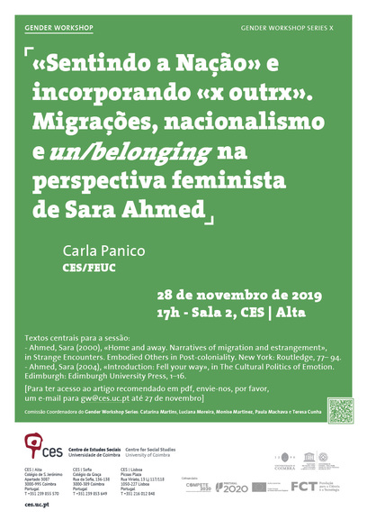 «Feeling the Nation» and incorporating «the other». Migrations, nationalism and un/belonging in the feminist perspective of Sara Ahmed<span id="edit_27032"><script>$(function() { $('#edit_27032').load( "/myces/user/editobj.php?tipo=evento&id=27032" ); });</script></span>